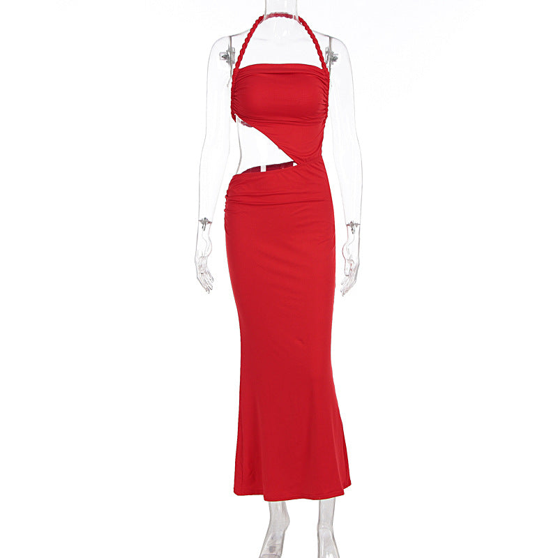 Damen Figurbetontes Maxikleid mit asymmetrischem Schnitt und raffinierten Rüschendetails Echo Archiv