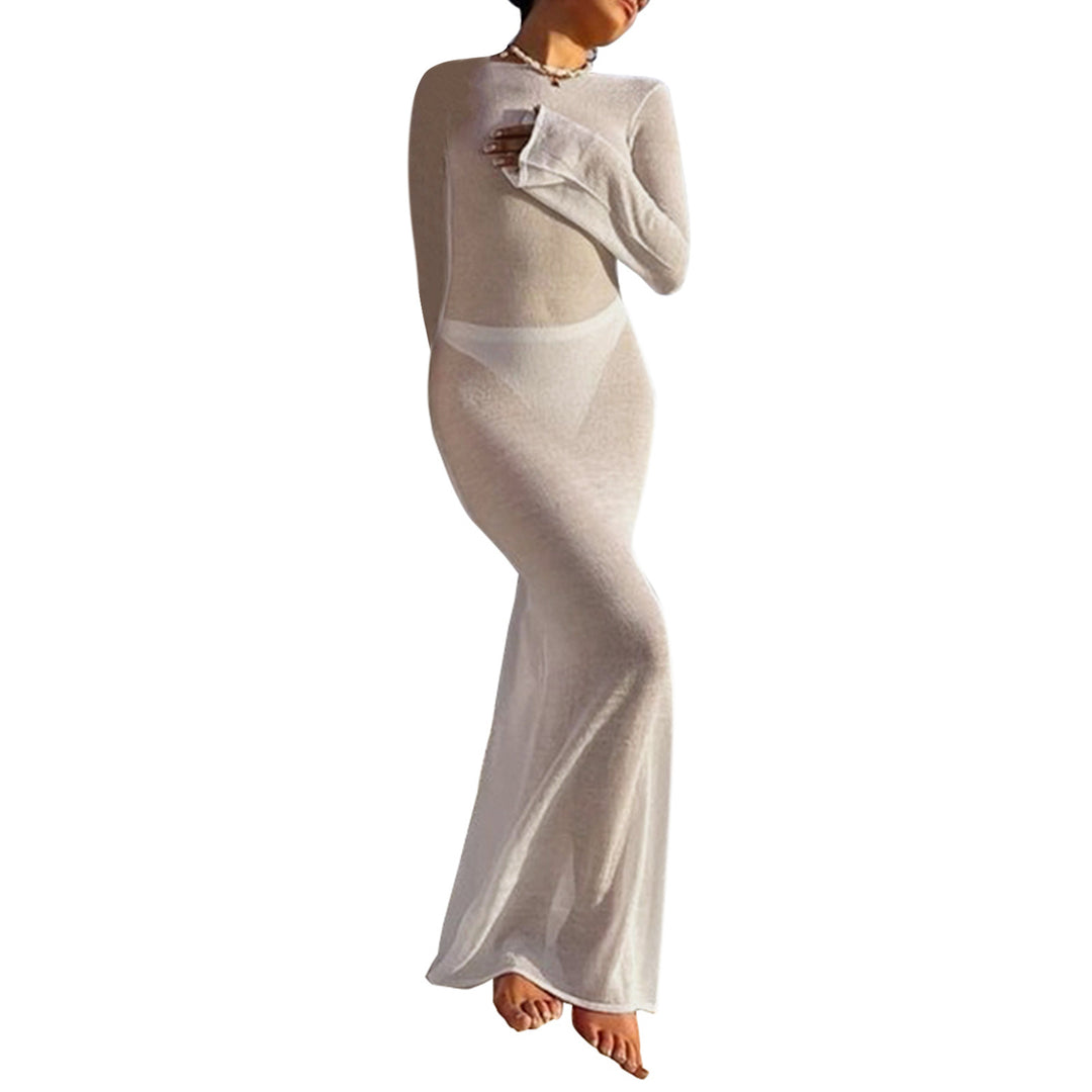Damen Strick-Maxikleid mit langen Ärmeln und figurbetonendem Schnitt Echo Archiv