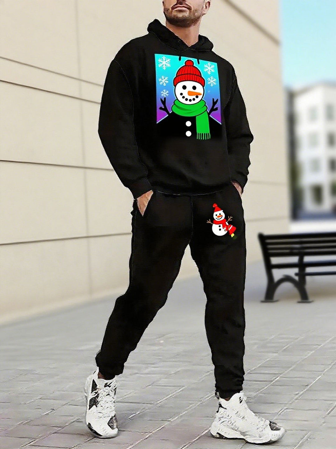Herren Weihnachtsmotiviere Kapuzenpullover und Jogginghose Set Echoarchiv