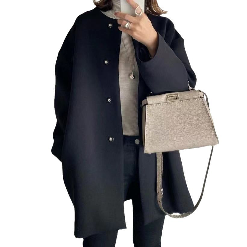 Damen nan Oversize Wollmix Mantel mit Perlenknöpfen und geradem Schnitt Echo Archiv
