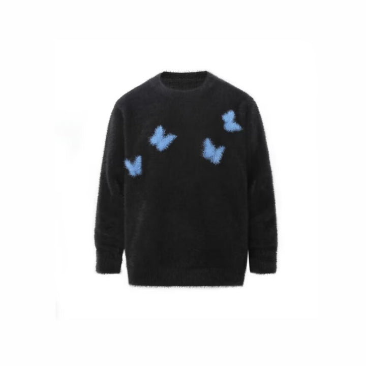 Damen Weicher Pullover mit geflocktem Schmetterlingsdesign Echoarchiv