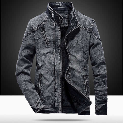 Herren Denim-Utility-Blouson mit hochschließendem Stehkragen und Zipper-Taschen – Denvaro