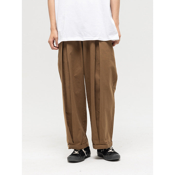 Damen Weite High‑Waist Bundfalten-Hose mit elastischem Kordelbund und gekrempeltem Saum Echo Archiv