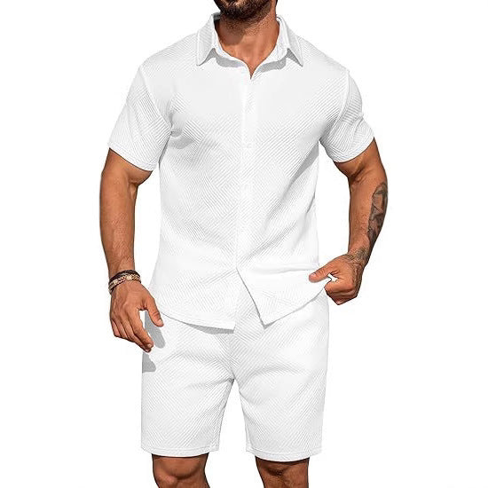 Herren modisches Kurzarmhemd und Shorts Set mit strukturiertem Design Echoarchiv