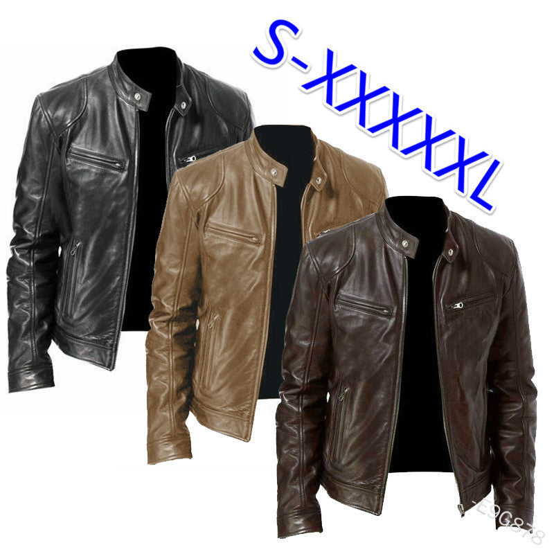 Herren nan vintage-inspirierte Lederjacke im Bikerstil mit Stehkragen und sichtbaren Reißverschlüssen Echo Archiv