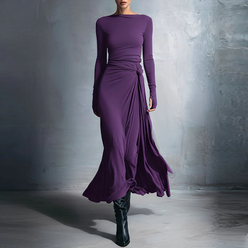 Damen elegantes Abendkleid mit langem Arm und Wickeldesign Echo Archiv