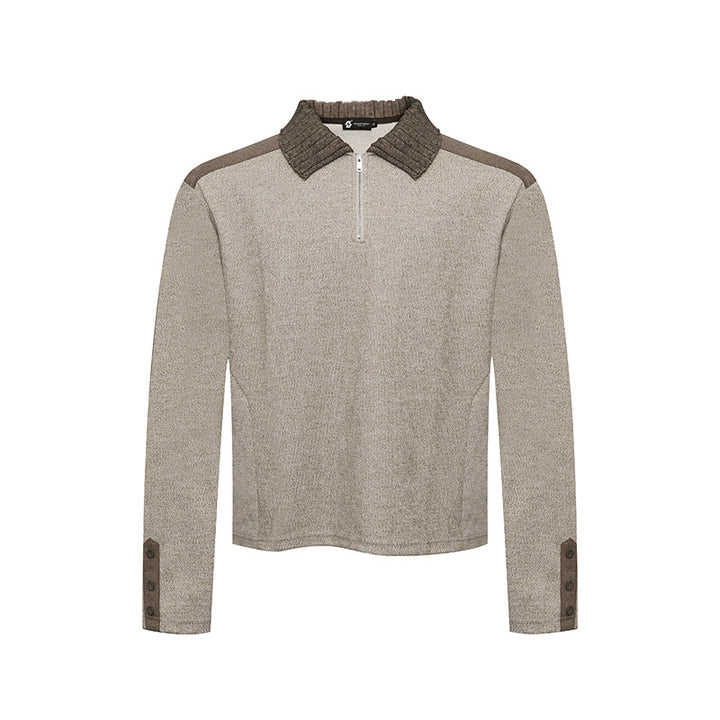 Damen Langarm-Poloshirt mit Halbzip, Kontrastschultern und Knopfmanschetten Echoarchiv