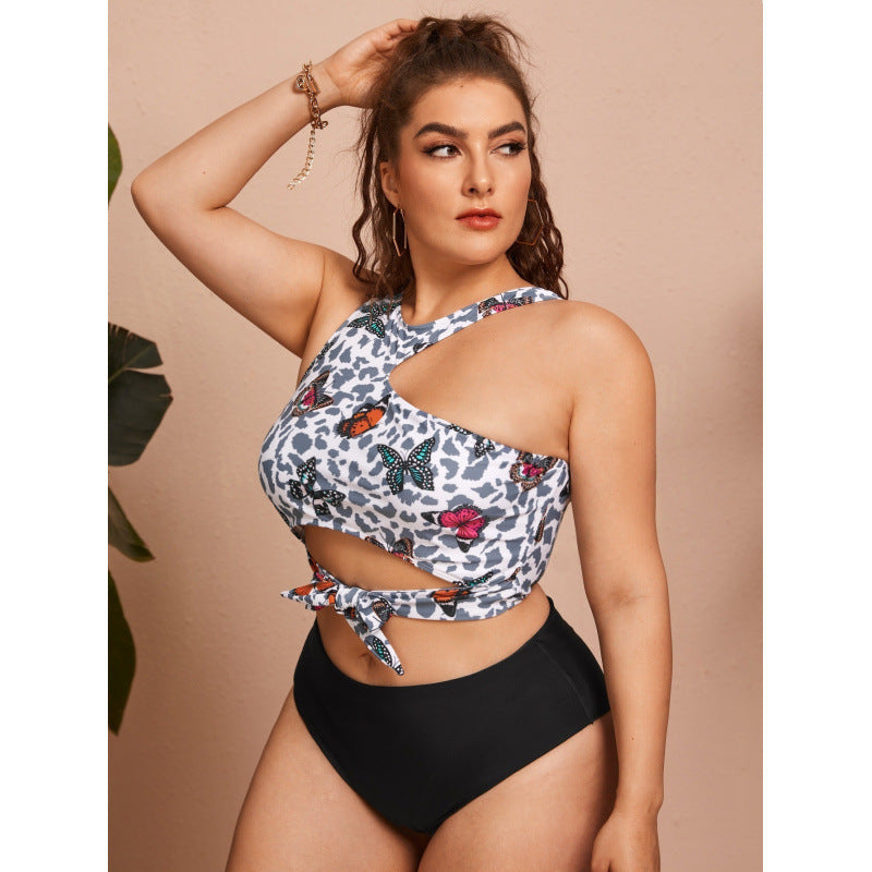 Damen Cut-Out Bikini mit modischem Blütenmuster und hohem Taillen-Slip Echo Archiv