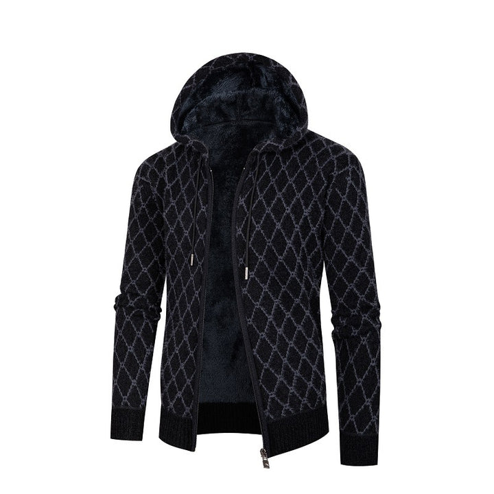Herren Kapuzen-Strickjacke mit Teddy-Futter und Rautenmuster Echo Archiv