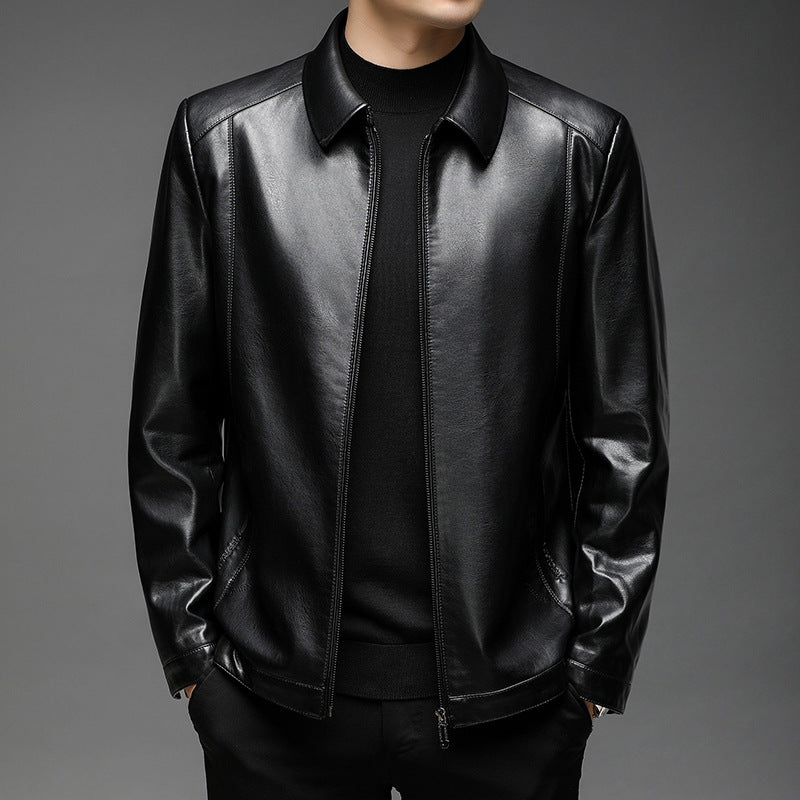 Herren Minimalistische Glattlederjacke mit Hemdkragen und taillierter Passform Echoarchiv