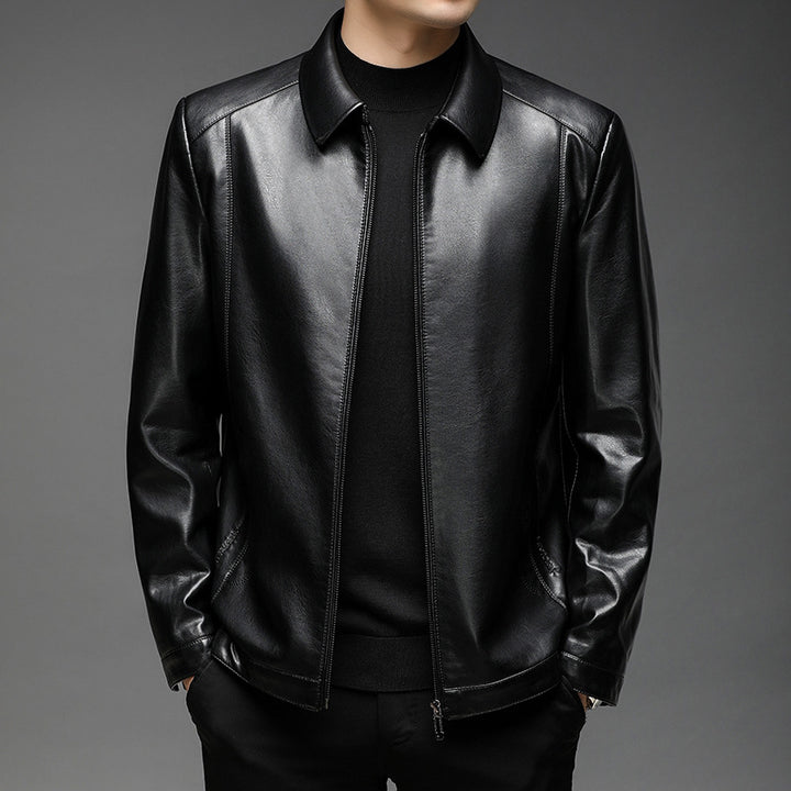 Herren Minimalistische Glattlederjacke mit Hemdkragen und taillierter Passform Echoarchiv