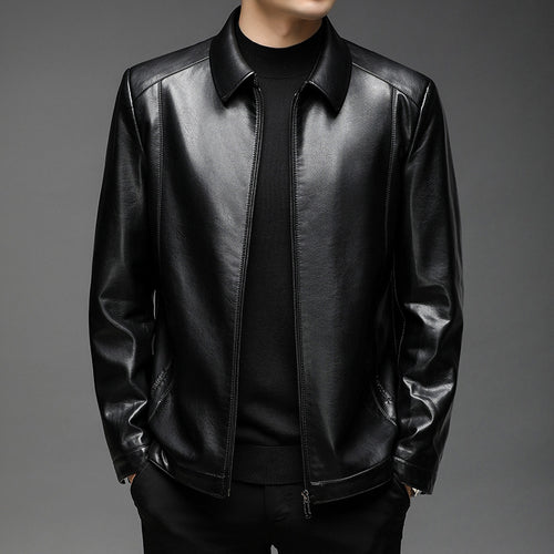 Herren Minimalistische Glattlederjacke mit Hemdkragen und taillierter Passform Echoarchiv