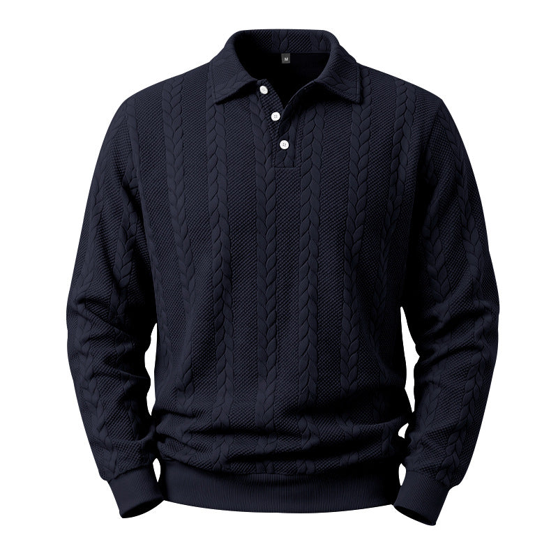 Herren Kabelstrick-Polo-Pullover aus Baumwollmischung mit Rippbündchen Echoarchiv