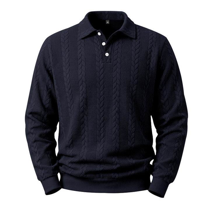 Herren Kabelstrick-Polo-Pullover aus Baumwollmischung mit Rippbündchen Echoarchiv
