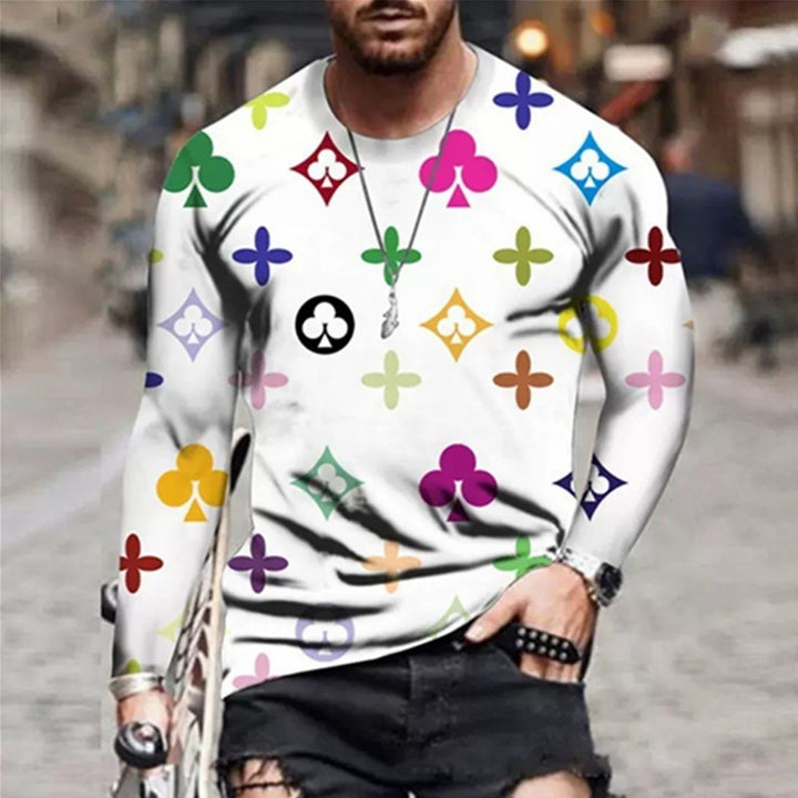 Herren Langarmshirt mit kreativem Design und bunten Symbolen Echoarchiv