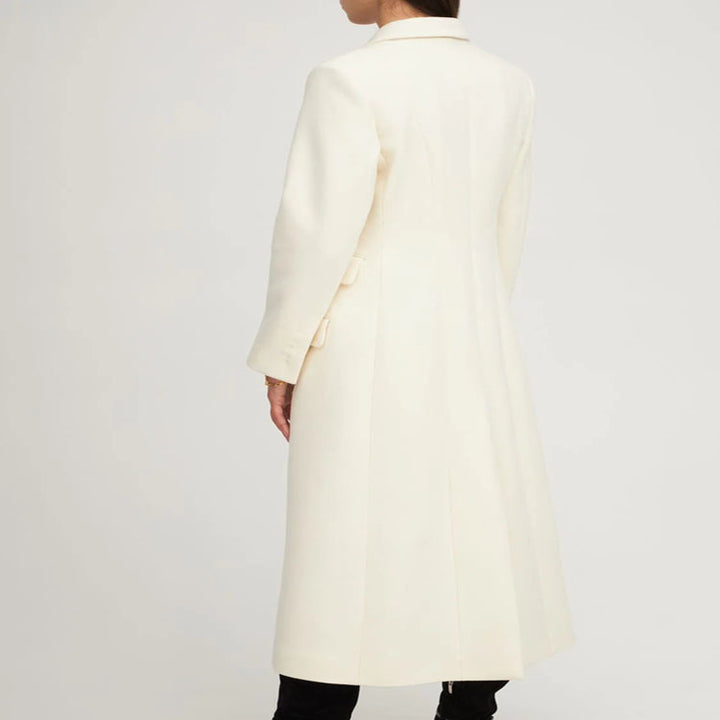 Damen Langmantel im minimalistischen Blazer‑Stil mit verdeckter Knopfleiste und dreifacher Pattentasche Echoarchiv
