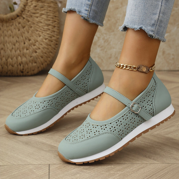Damen Perforierte Mary-Jane-Sneaker mit verstellbarem Riemen Echoarchiv