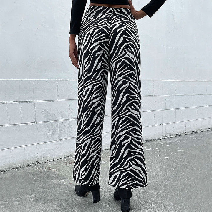 Damen Weite Palazzo-Hose mit Animal-Zebra-Muster, hohem Bund und Gürtelschlaufen Echoarchiv