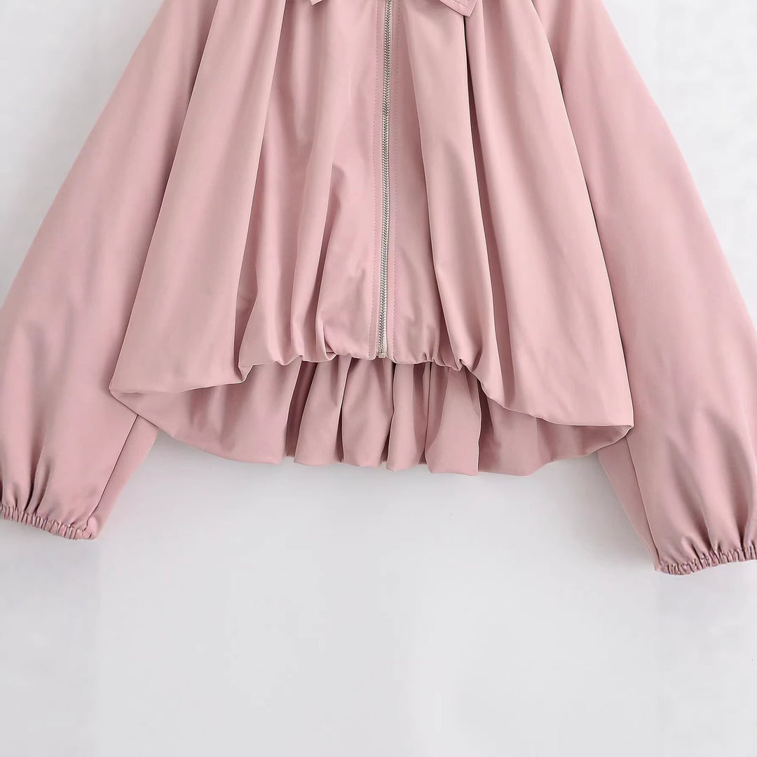 Damen Kurz geschnittene Blousonjacke mit weitem Kimonoärmel und gerafftem Saum Echoarchiv