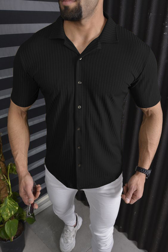 Herren Kurzarm-Hemd mit feinem Rippendesign Echoarchiv