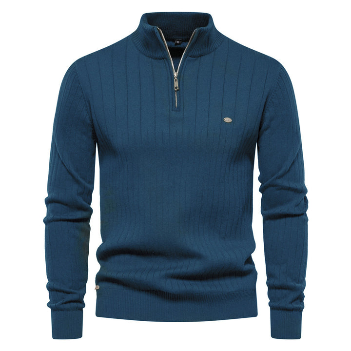 Herren Pullover mit halbem Reißverschluss und Rippstruktur Echoarchiv