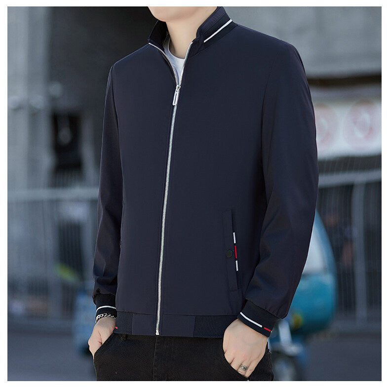 Herren Minimalistische Softshell-Bomberjacke mit Stehkragen und Kontraststreifen-Bündchen Echo Archiv