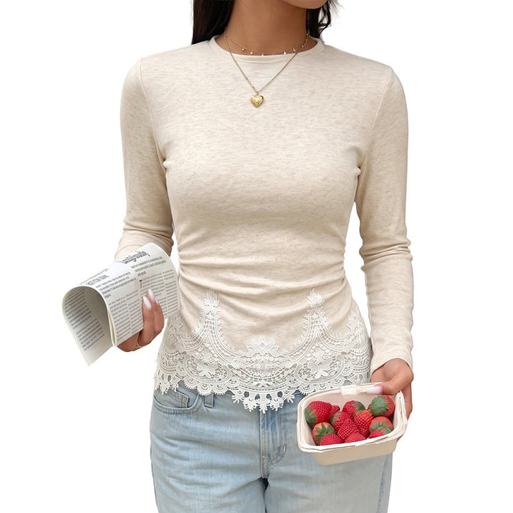 Damen Elegantes Langarmshirt mit Spitzenbordüre Echo Archiv