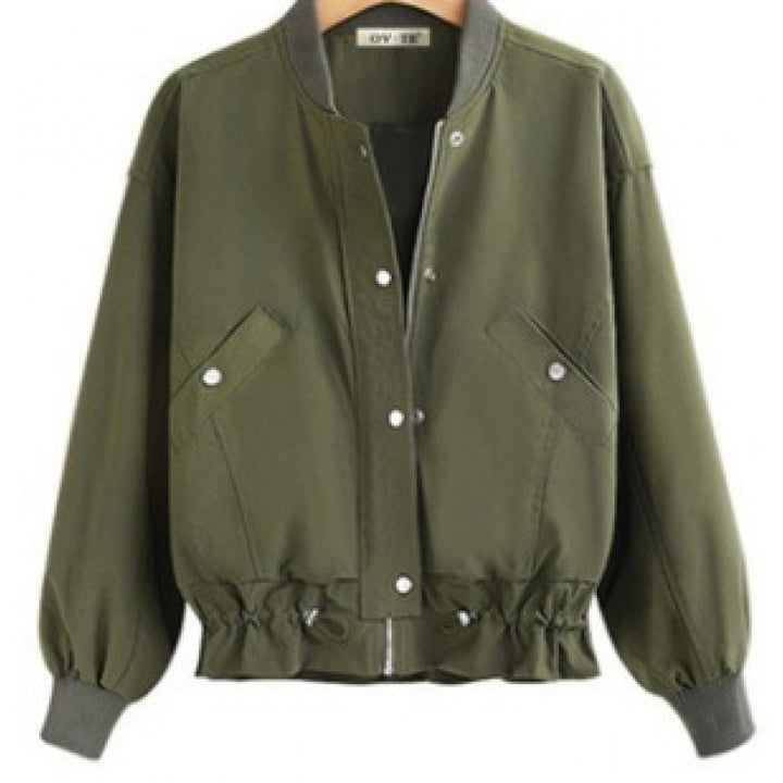 Damen Oversize Bomberjacke mit Tunnelzugbund, Druckknopfleiste und aufgesetzten Taschen – Avenza