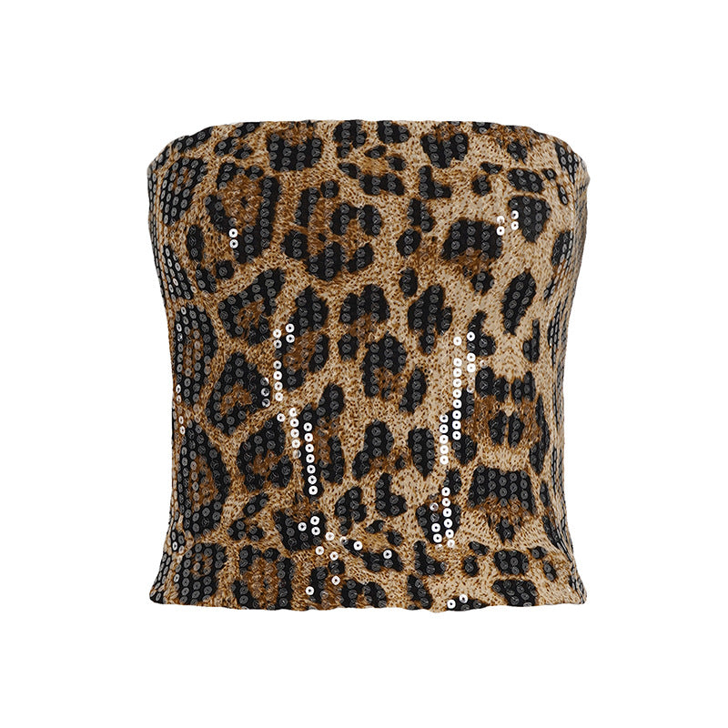 Damen Glitzerndes Minikleid mit Leopardenmuster und Spaghettiträgern Echo Archiv
