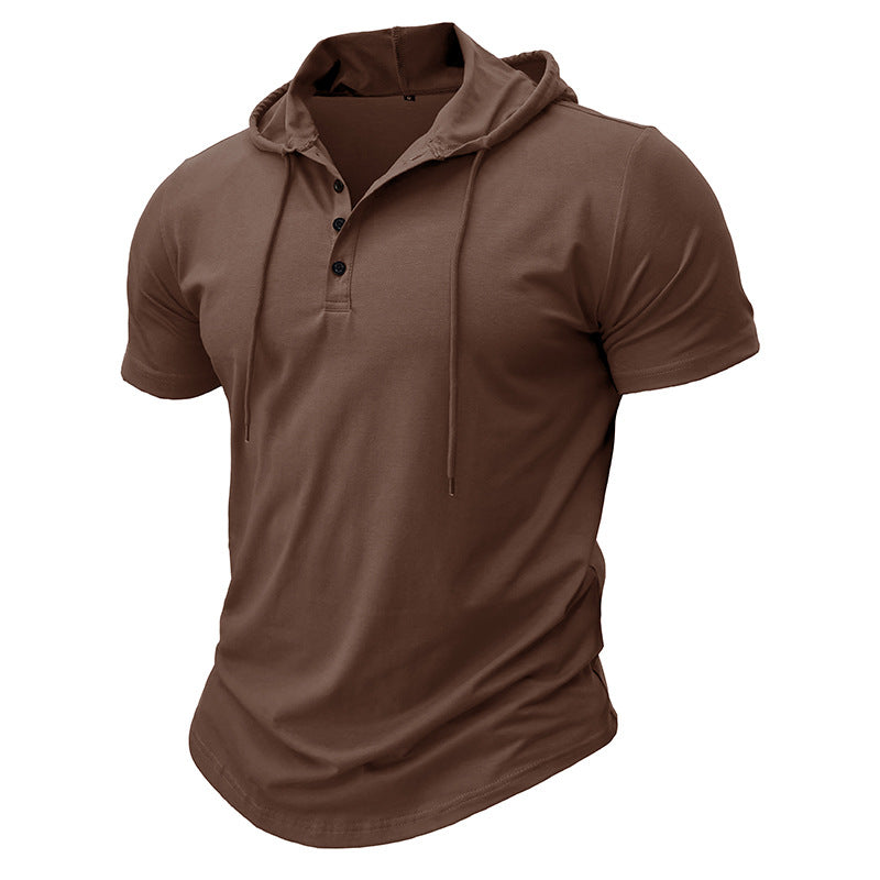 Herren modisches Kurzarm-Polo mit Kapuze und Knopfleiste Echoarchiv