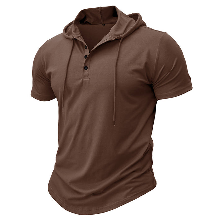 Herren modisches Kurzarm-Polo mit Kapuze und Knopfleiste Echoarchiv