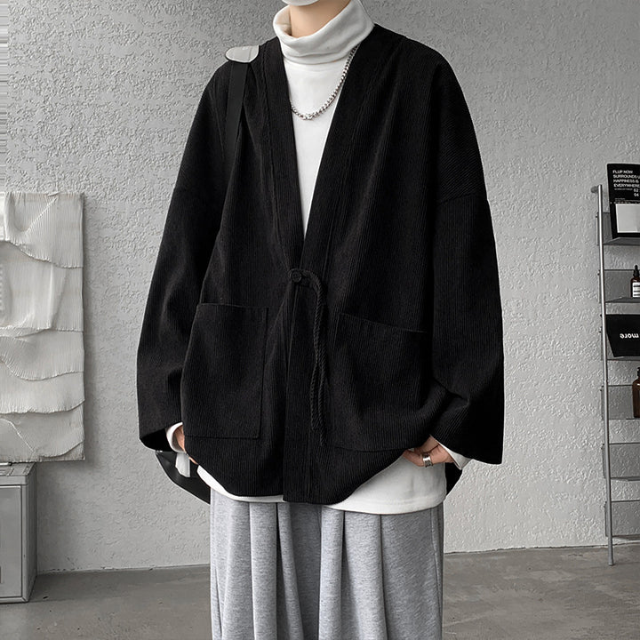 Herren nan oversized Cord-Kimono-Cardigan mit Kordelzug, aufgesetzten Taschen und Tropfenärmeln Echo Archiv