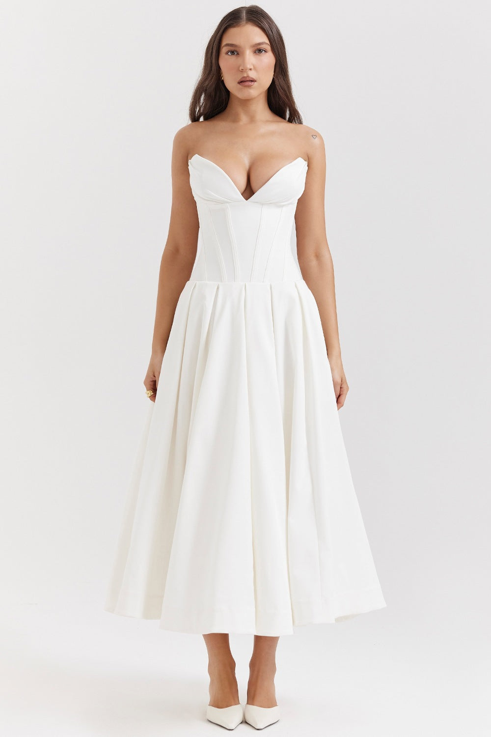 Damen nan trägerloses Korsett-Midikleid mit vorgeformter Miederkonstruktion und ausgestelltem Tellerrock Echo Archiv