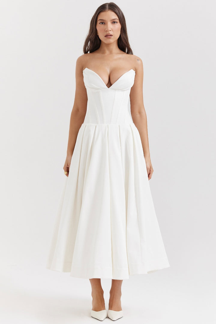 Damen nan trägerloses Korsett-Midikleid mit vorgeformter Miederkonstruktion und ausgestelltem Tellerrock Echo Archiv