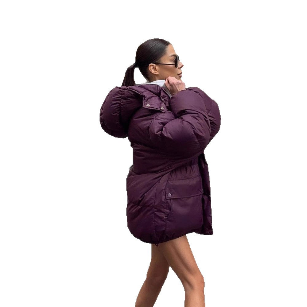 Damen Oversize Steppjacke mit Kapuze und wattierter Thermofütterung Echoarchiv