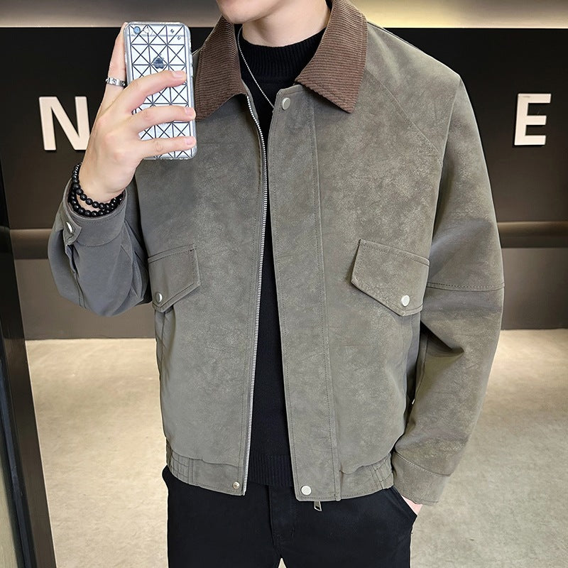 Herren Oversize Velours‑Optik Übergangsblouson mit Hemdkragen, Reißverschluss & elastischem Saum Echoarchiv