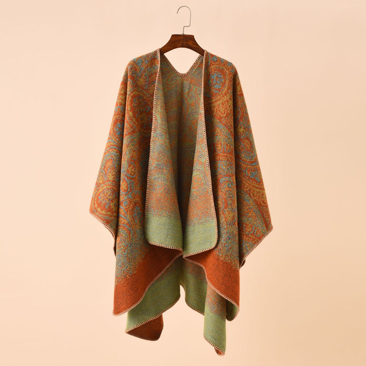 Damen Jacquard Poncho mit Paisley‑Muster – Avérine