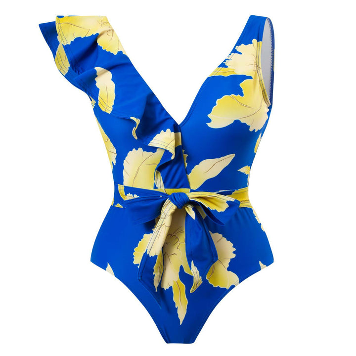 Damen Eleganter Einteiler Badeanzug mit floralen Rüschendetails Echo Archiv