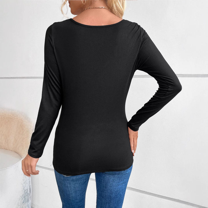 Damen Drapiertes Langarmshirt mit Wasserfall‑Ausschnitt und Strass‑Einsatz – Avérine