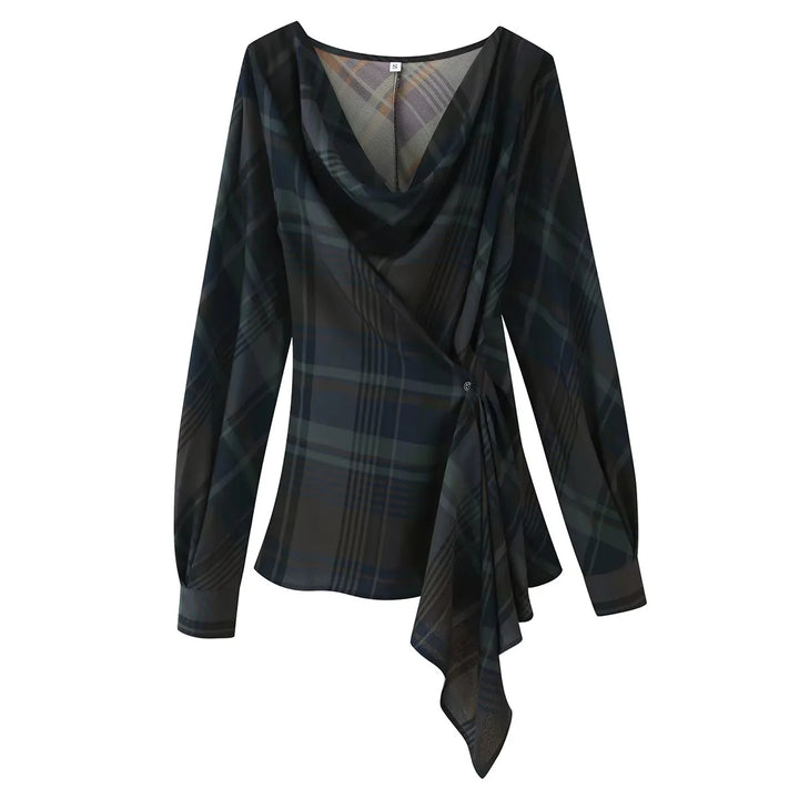 Damen nan weite Karohose mit hoher Taille, fließender Wide‑Leg‑Silhouette und verdecktem Elastikbund Echo Archiv