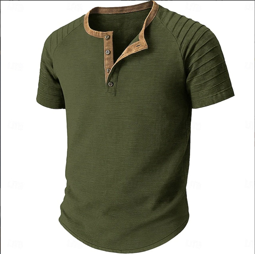 Herren Kurzarm Henley-Shirt mit strukturiertem Stoff und kontrastierendem Kragen Echoarchiv