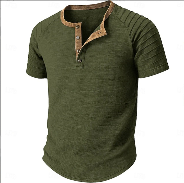 Herren Kurzarm Henley-Shirt mit strukturiertem Stoff und kontrastierendem Kragen Echoarchiv