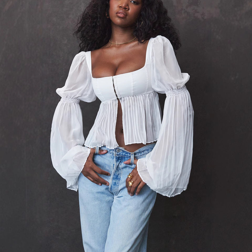 Damen Cropped Bluse mit Puffärmeln Echo Archiv