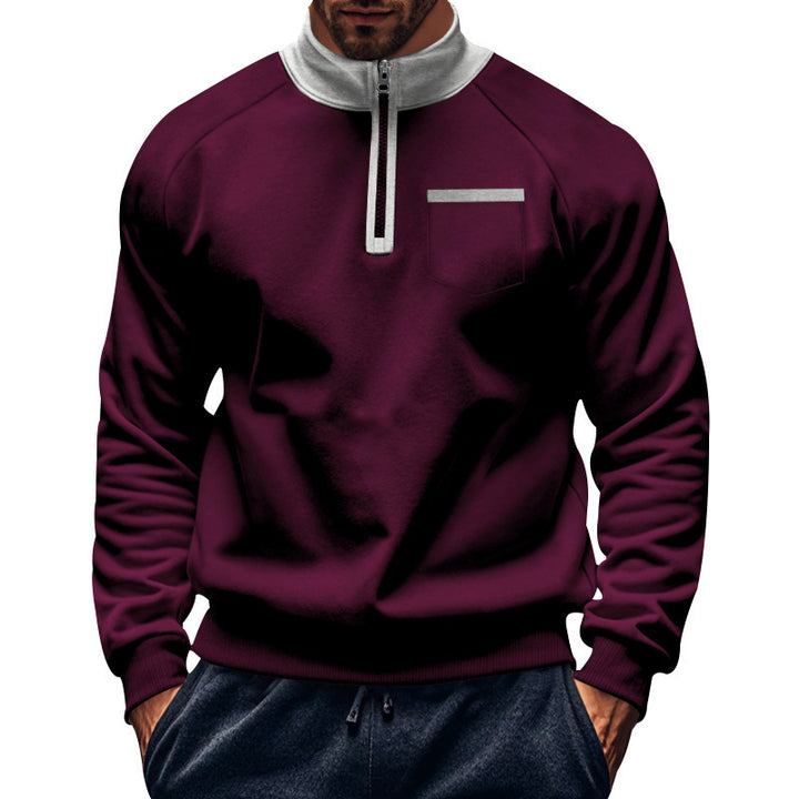 Herren sportlicher Stehkragen Pullover mit Reißverschluss und praktischer Brusttasche Echoarchiv