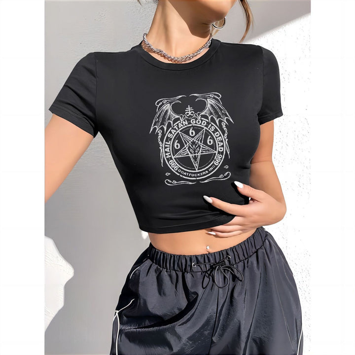 Damen cropped T-Shirt mit exklusivem Pferdemotiv und figurbetontem Schnitt Echo Archiv