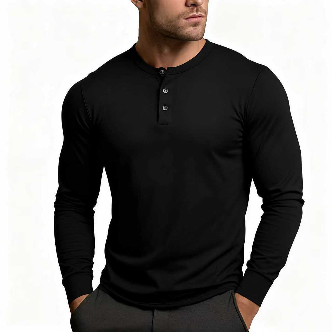 Herren Langarm-Henley-Shirt mit klassischem Knopfdetail und körpernaher Passform Echoarchiv