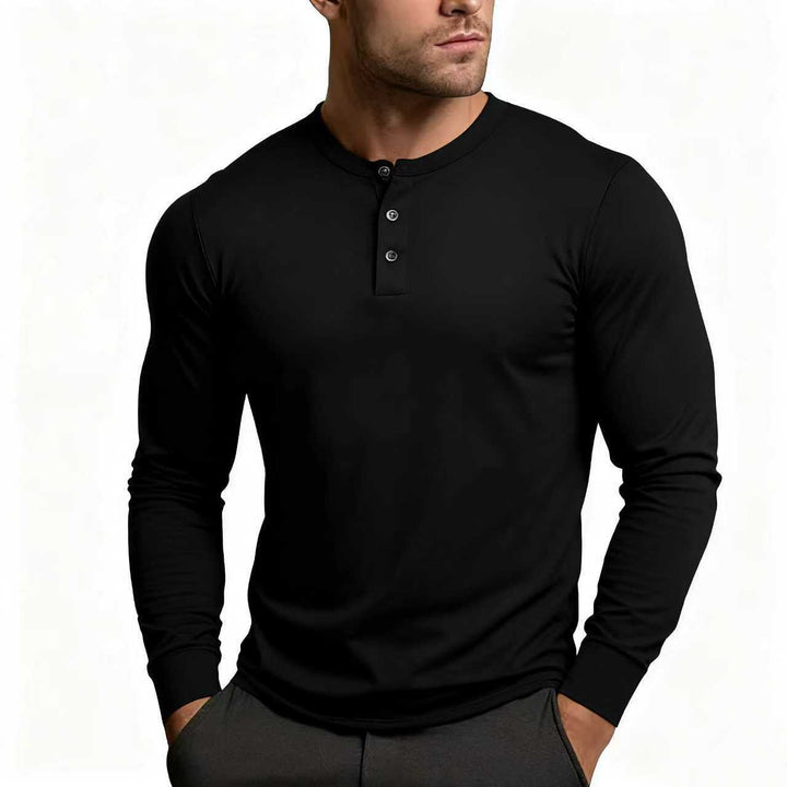 Herren Langarm-Henley-Shirt mit klassischem Knopfdetail und körpernaher Passform Echoarchiv