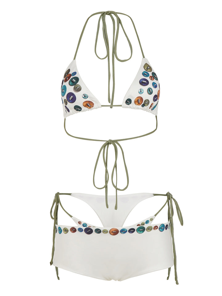 Damen Triangel-Bikini-Set mit bunten Dekorationen und verstellbaren Trägern Echo Archiv