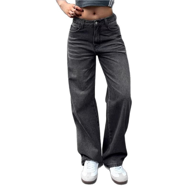 Damen Weite High‑Waist Denim-Hose mit geradem Bein und Vintage-Nähten Echo Archiv