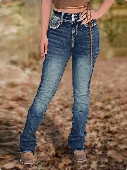 Damen Hochtaillierte Slim‑Straight Jeans mit V‑förmigem Bund und Superstretch-Denim Echo Archiv